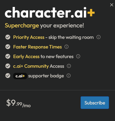 Character AI pricing (Character.ai+)