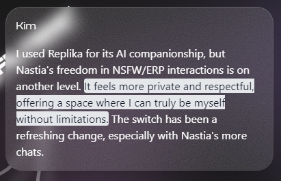 User review: Nastia is private and limitless.