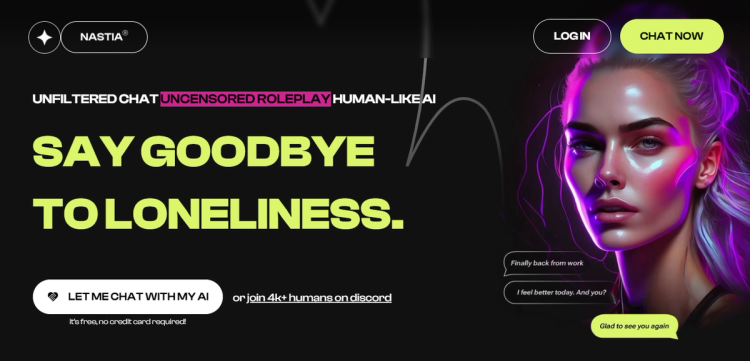 Screenshot of Nastia AI landing page