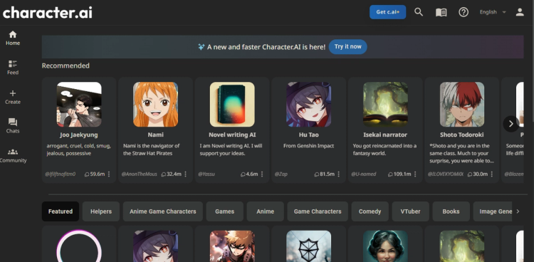 Character AI chatbots choice interface