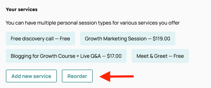 Reorder button in Your services section