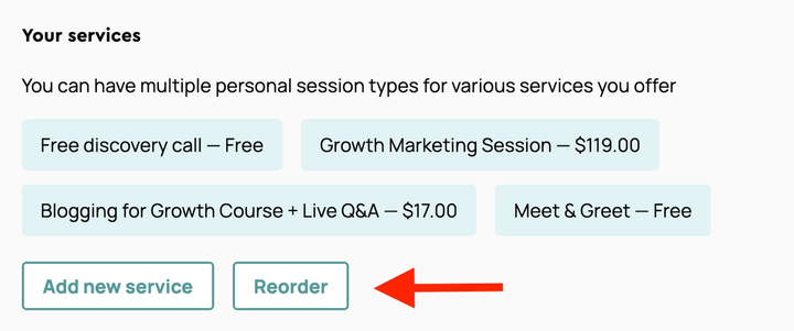 Reorder button in Your services section