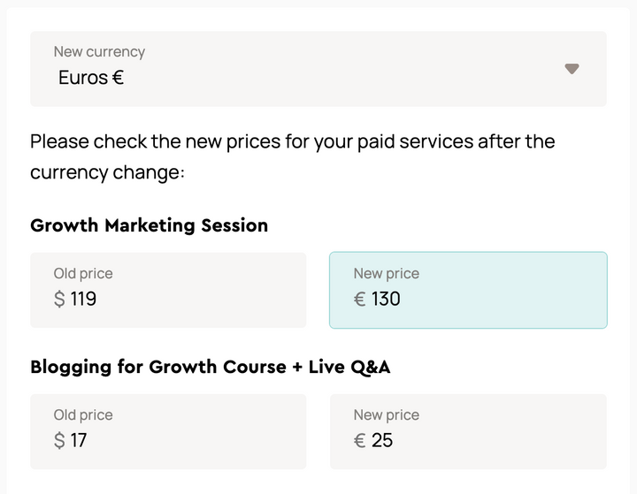 Change pricing of paid sessions