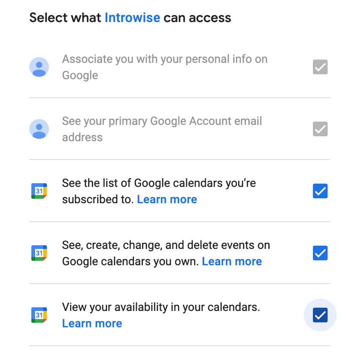 Google calendar permissions
