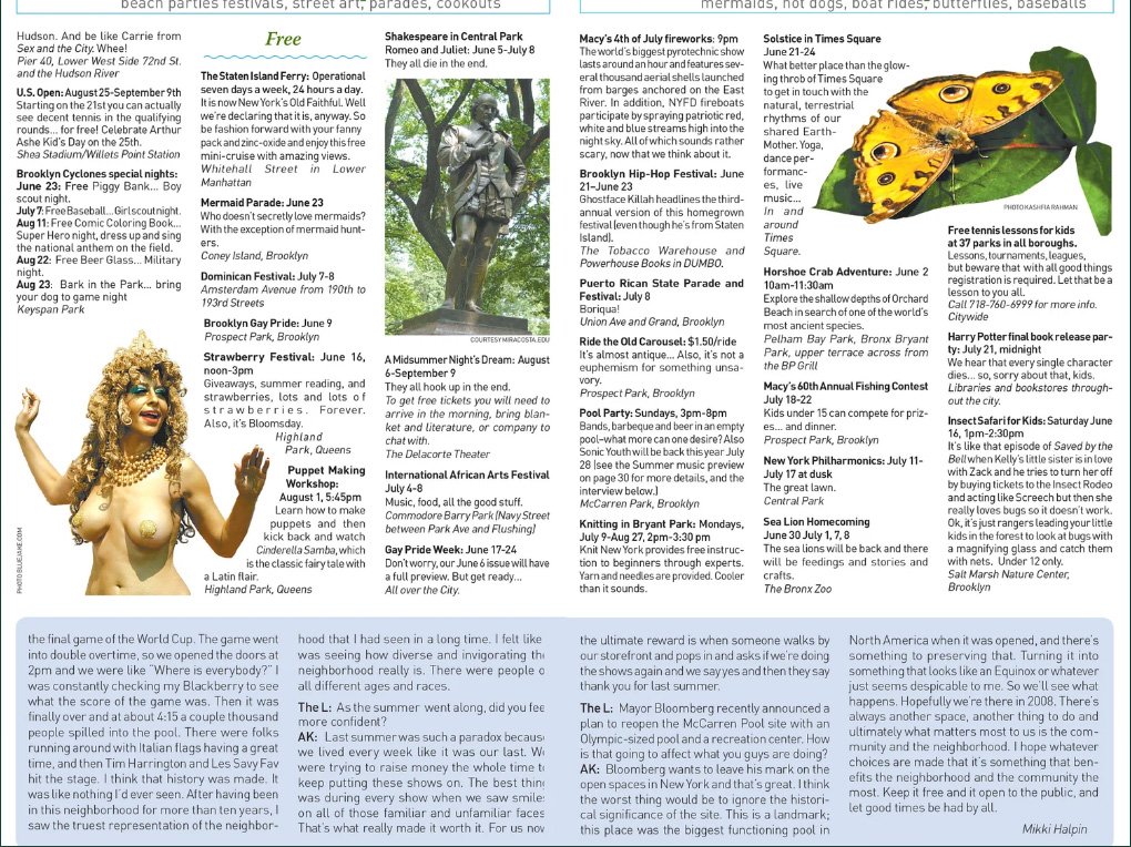 Summer events editorial spread with photographs and columns