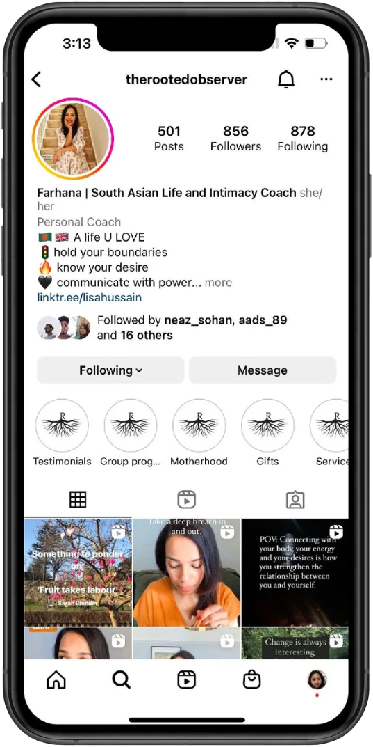 The Rooted Observer mobile website mockup