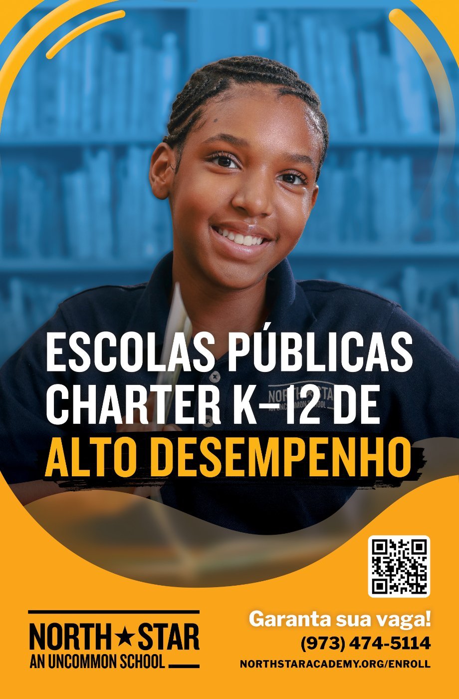 Uncommon Schools Portuguese-language enrollment poster