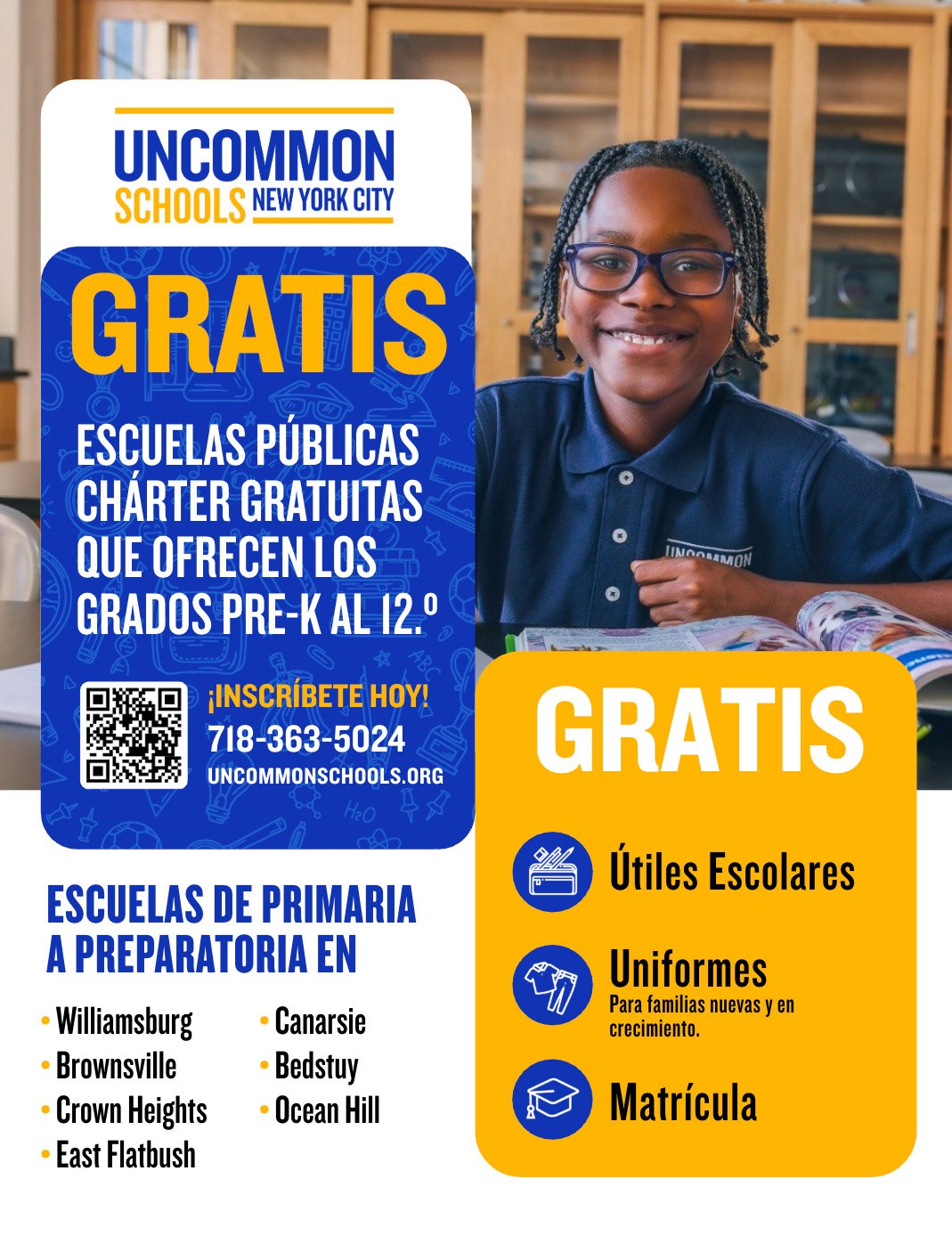 Uncommon Schools Spanish-language enrollment flyer