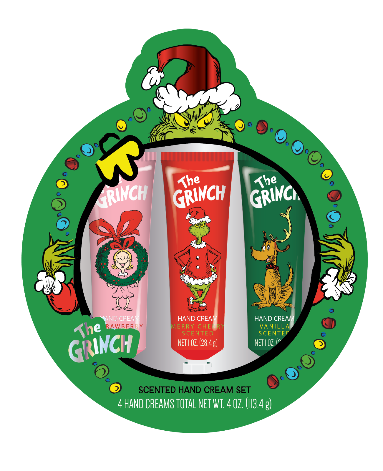 The Grinch licensed bath and beauty packaging