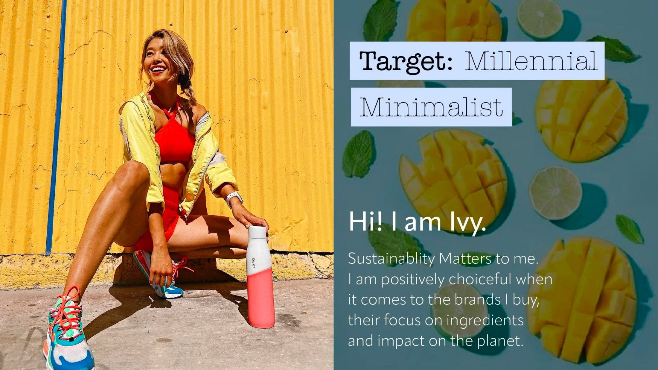 Ray concept persona slide introducing Ivy, a millennial minimalist focused on sustainability.