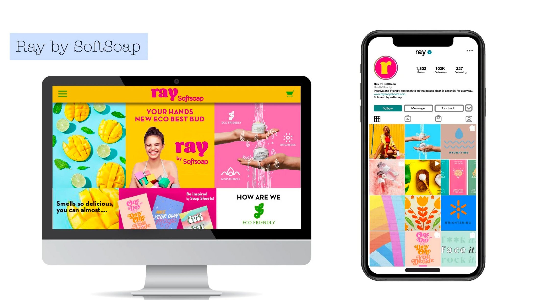 Ray by Softsoap website and social media mockups