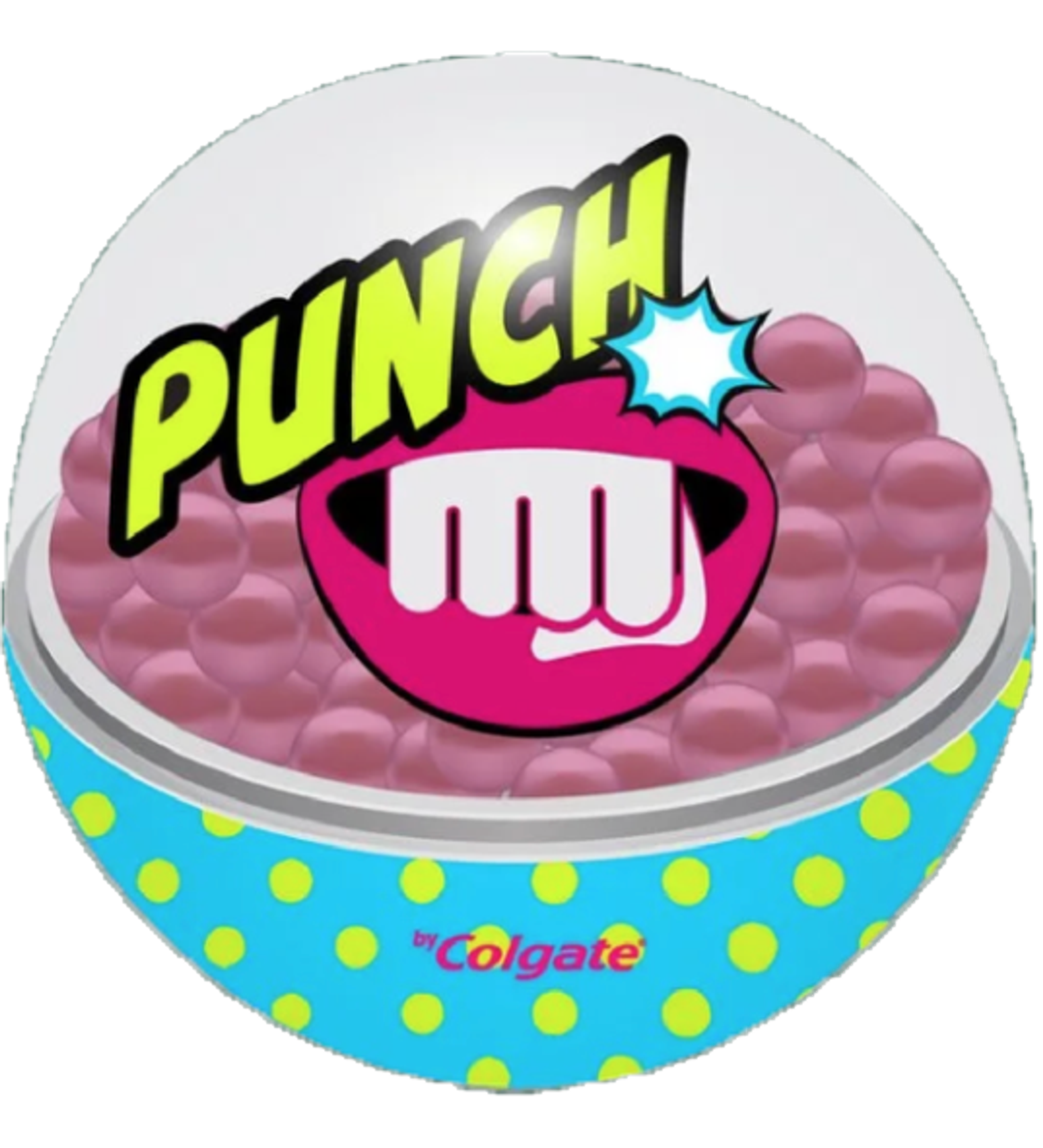 Colgate Punch mouthwash bead packaging in pink and lime