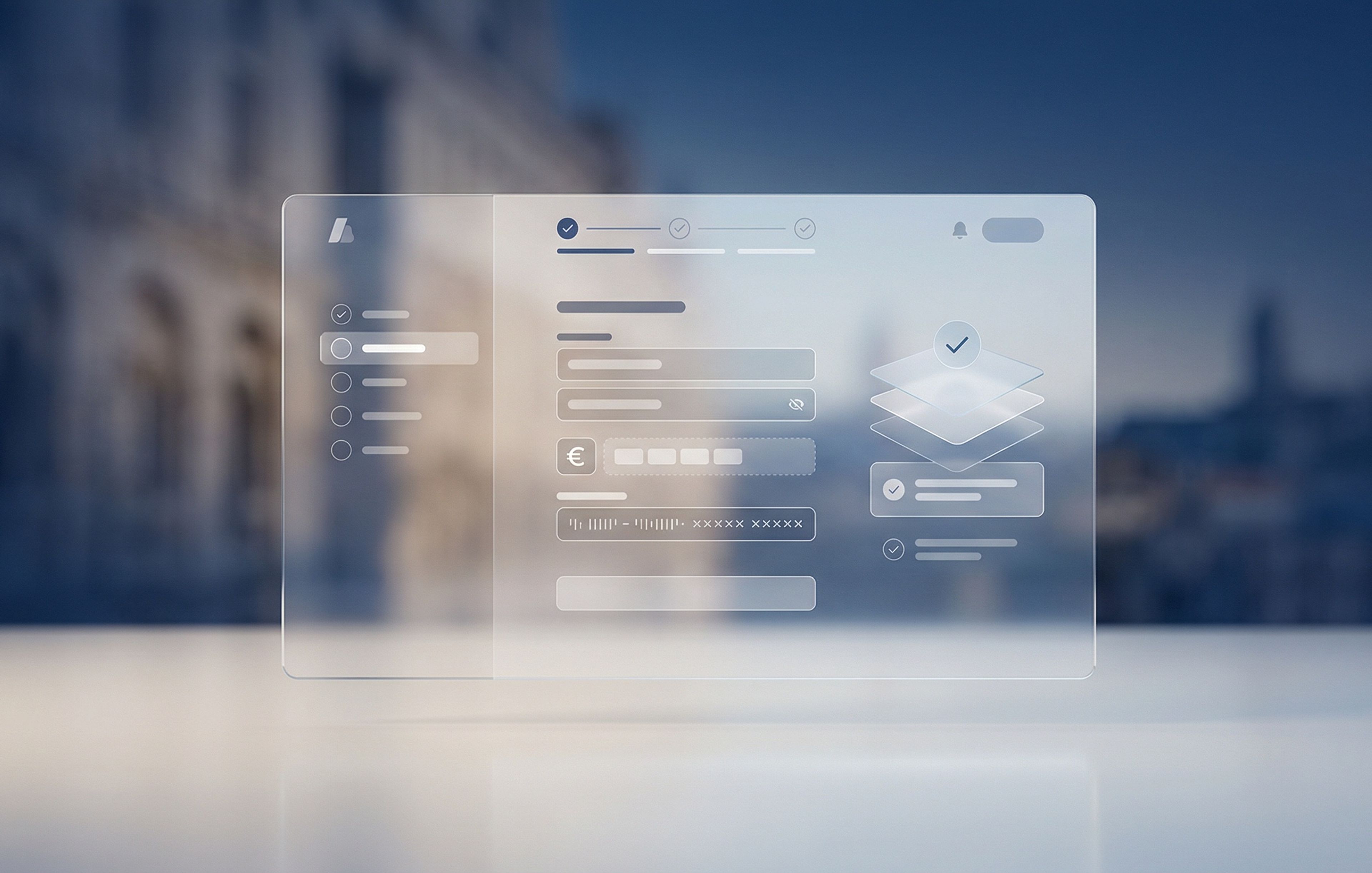 Interface d'intégration digitale représentant l'ouverture à distance d'un compte IBAN en Europe