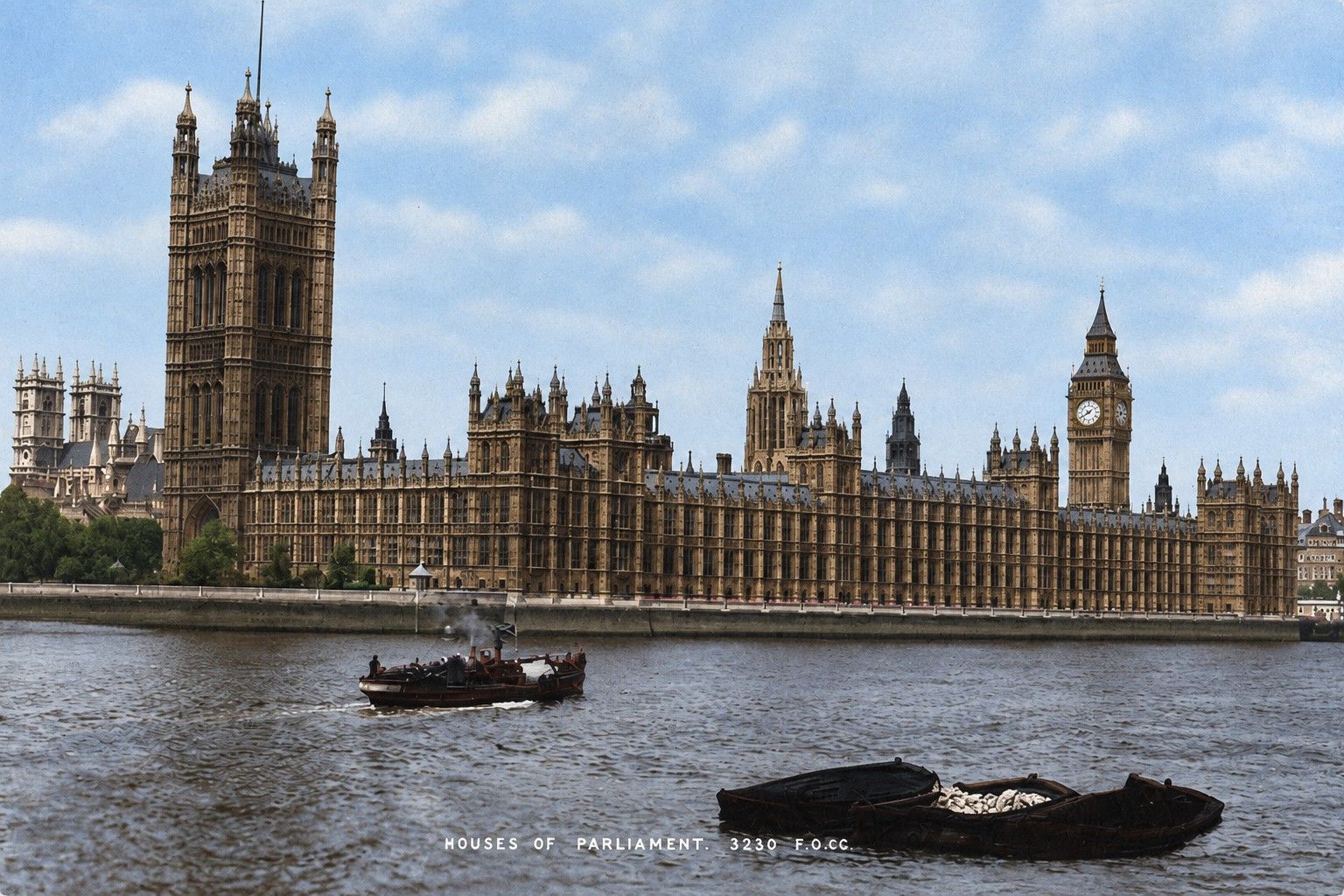 The Palace of Westminster and its towers seen from across the Thames.