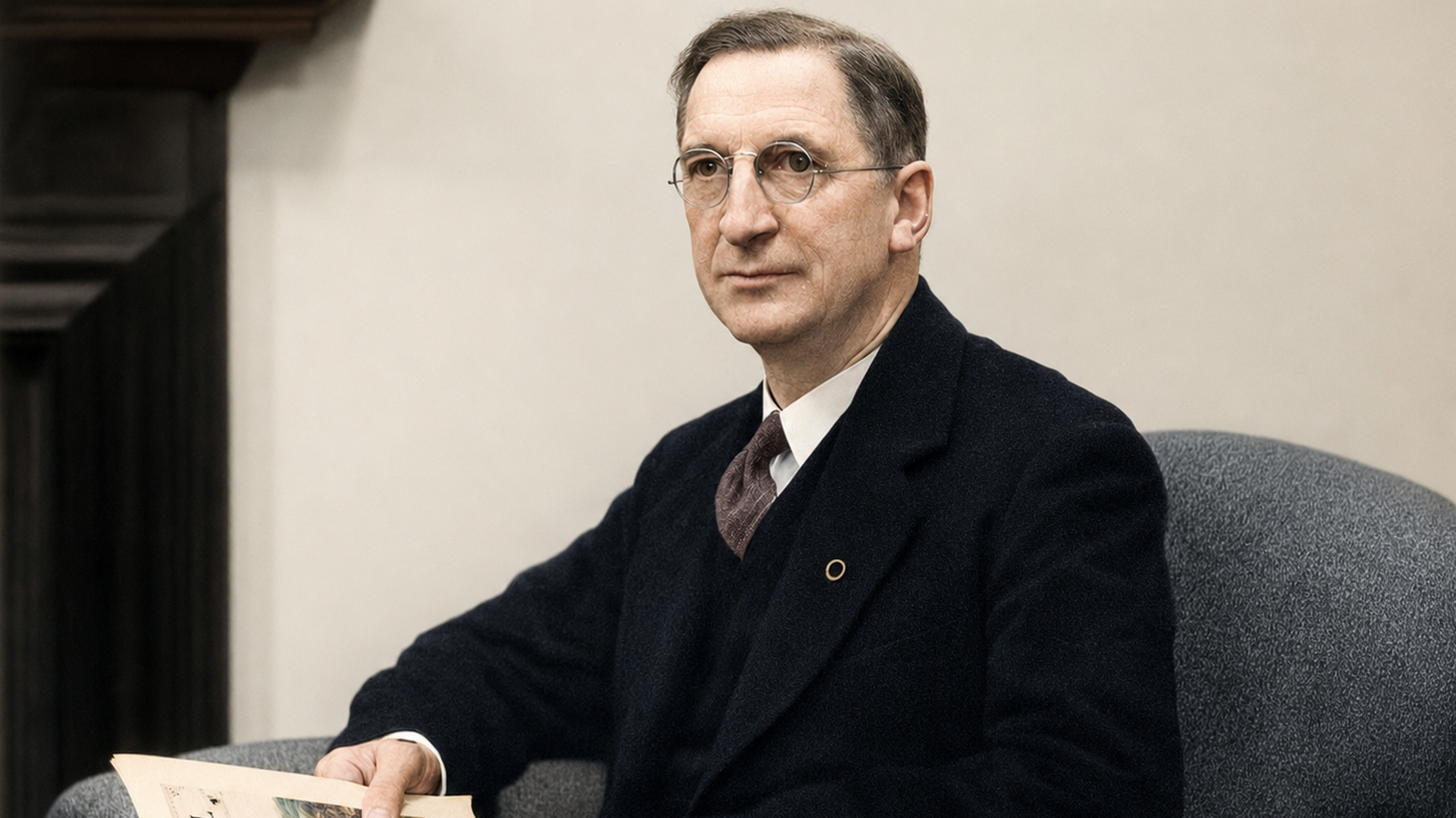 A portrait of Eamon de Valera in a dark suit, seated and looking away from the camera.