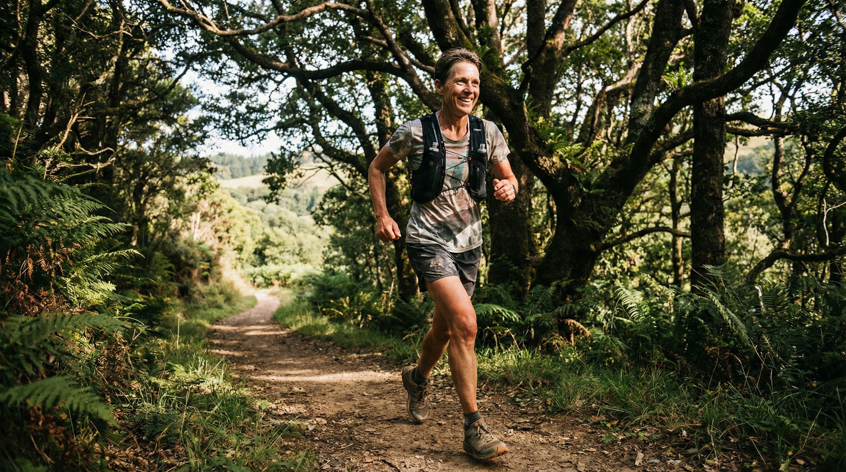 Runner on a trail, moving confidently with healthy knees
