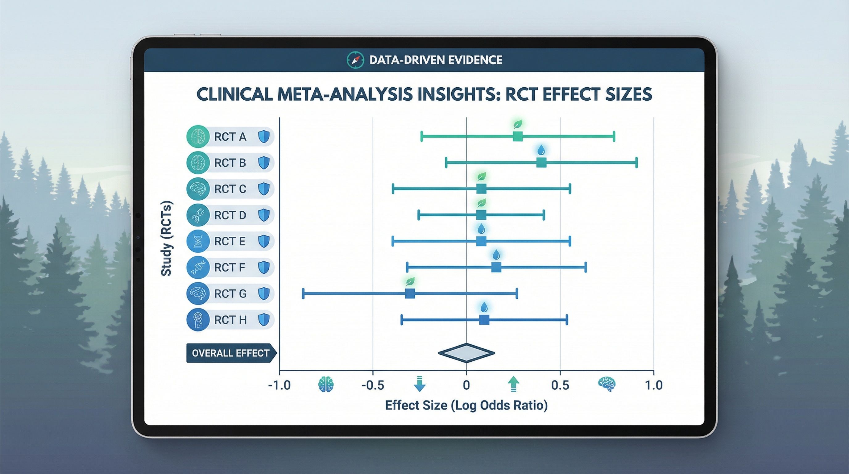 Forest plot from clinical meta-analysis showing effect sizes from multiple RCTs