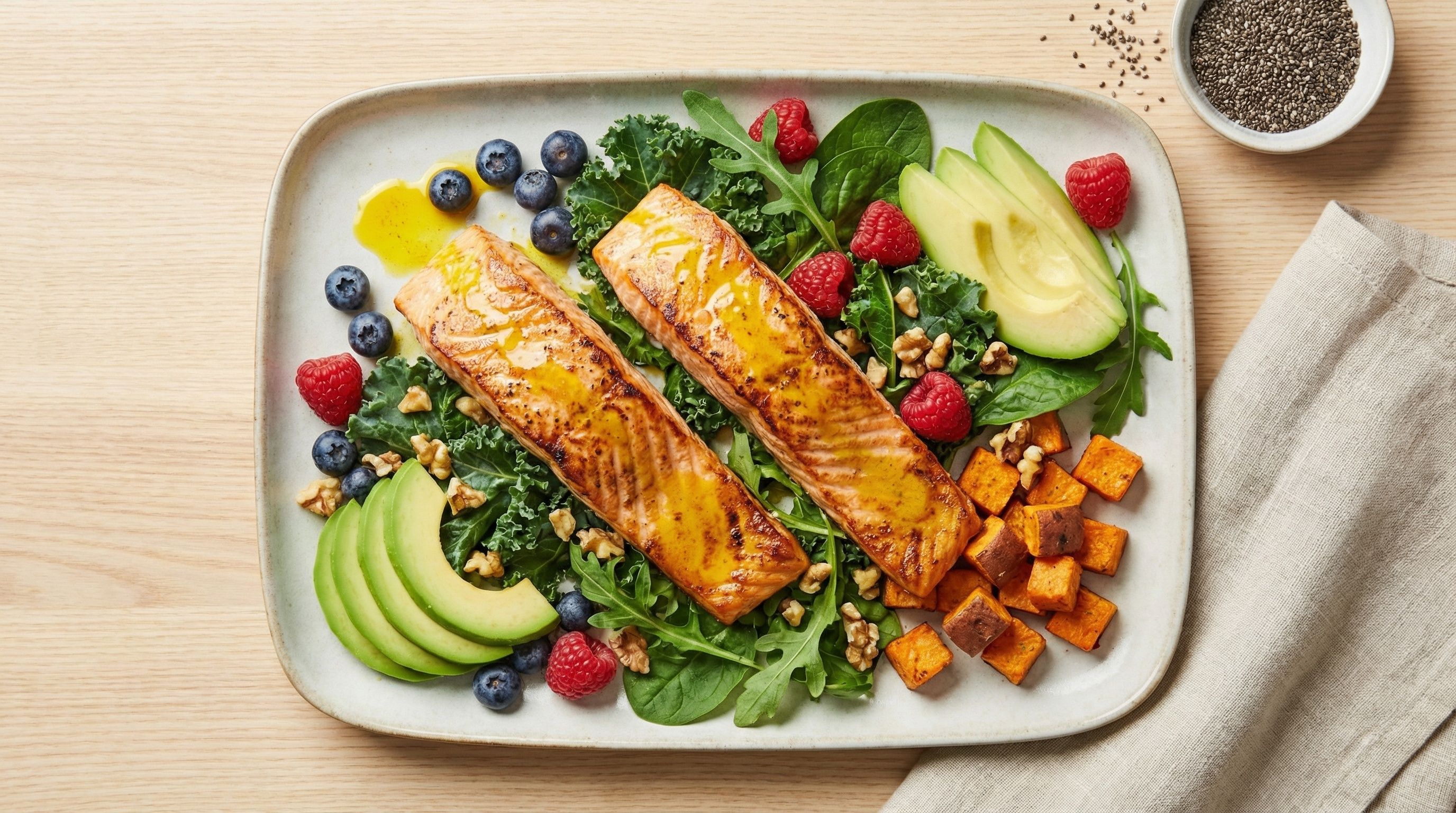 Colorful anti-inflammatory meal from overhead