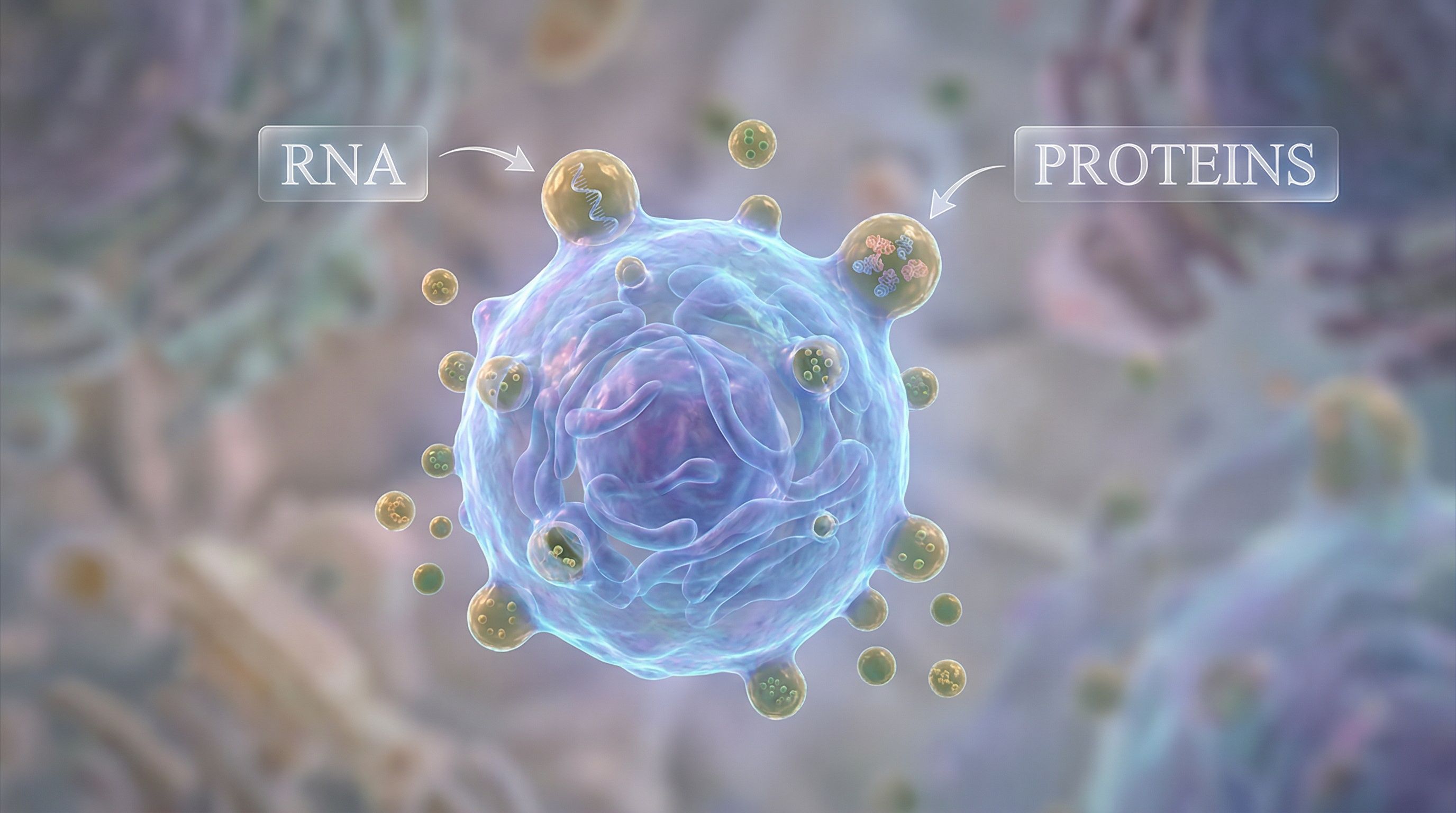 3D render of exosomes being released from a cell