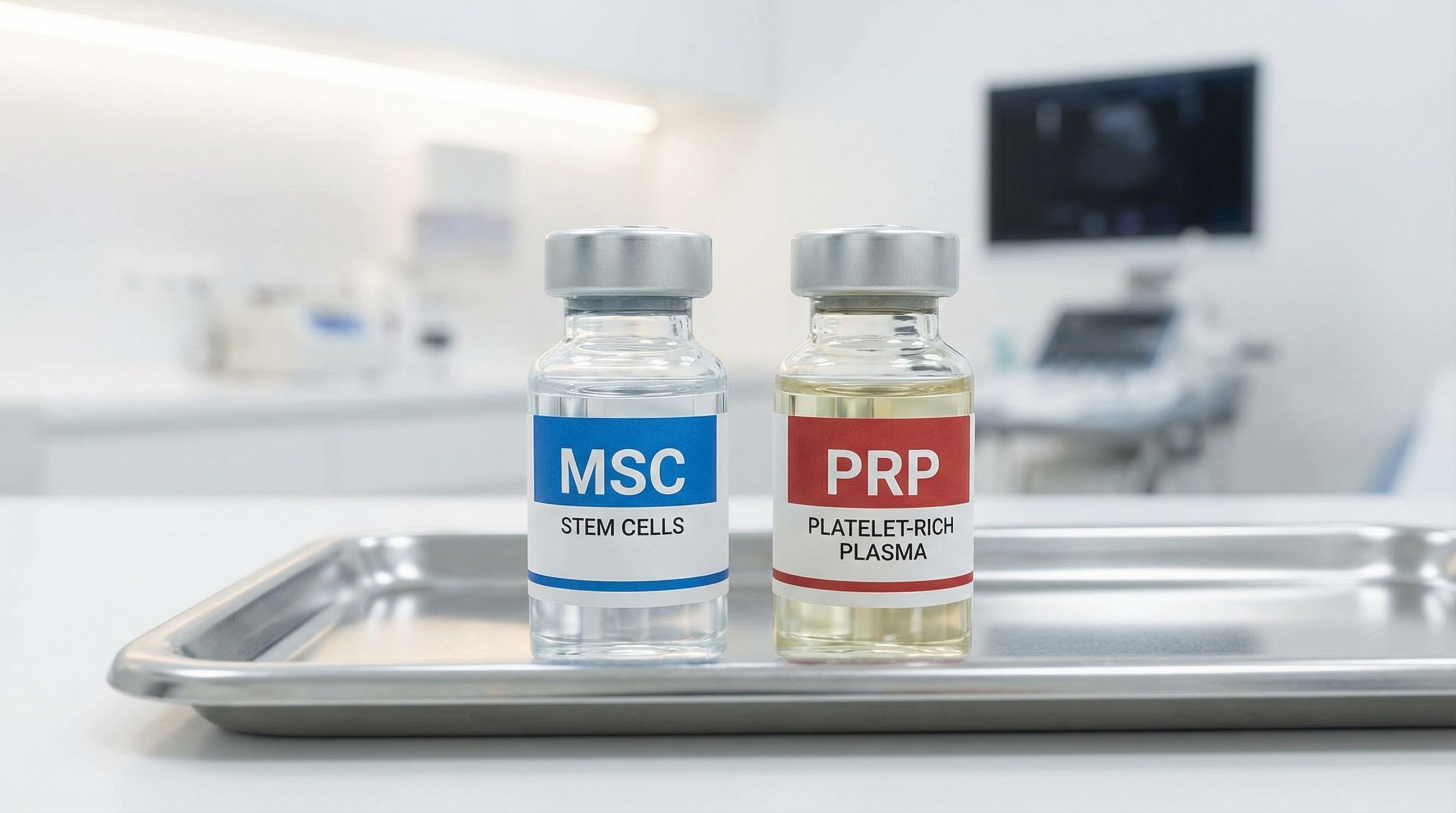 Side-by-side comparison of stem cell and PRP treatment vials