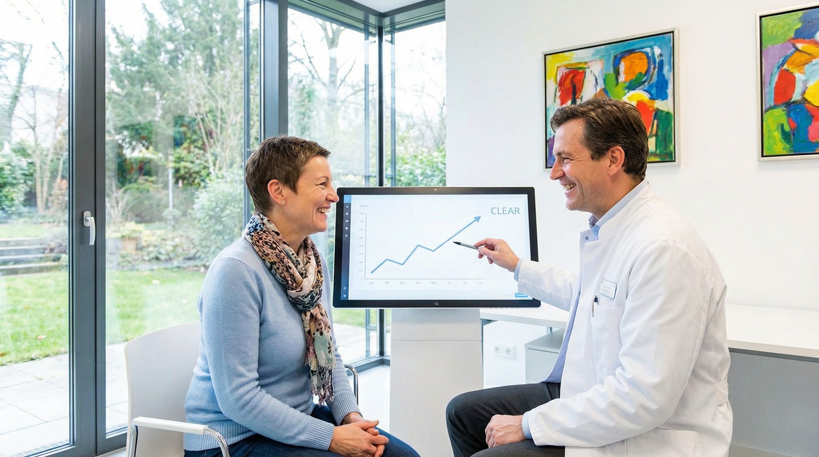 Person in follow-up consultation with their doctor, positive setting