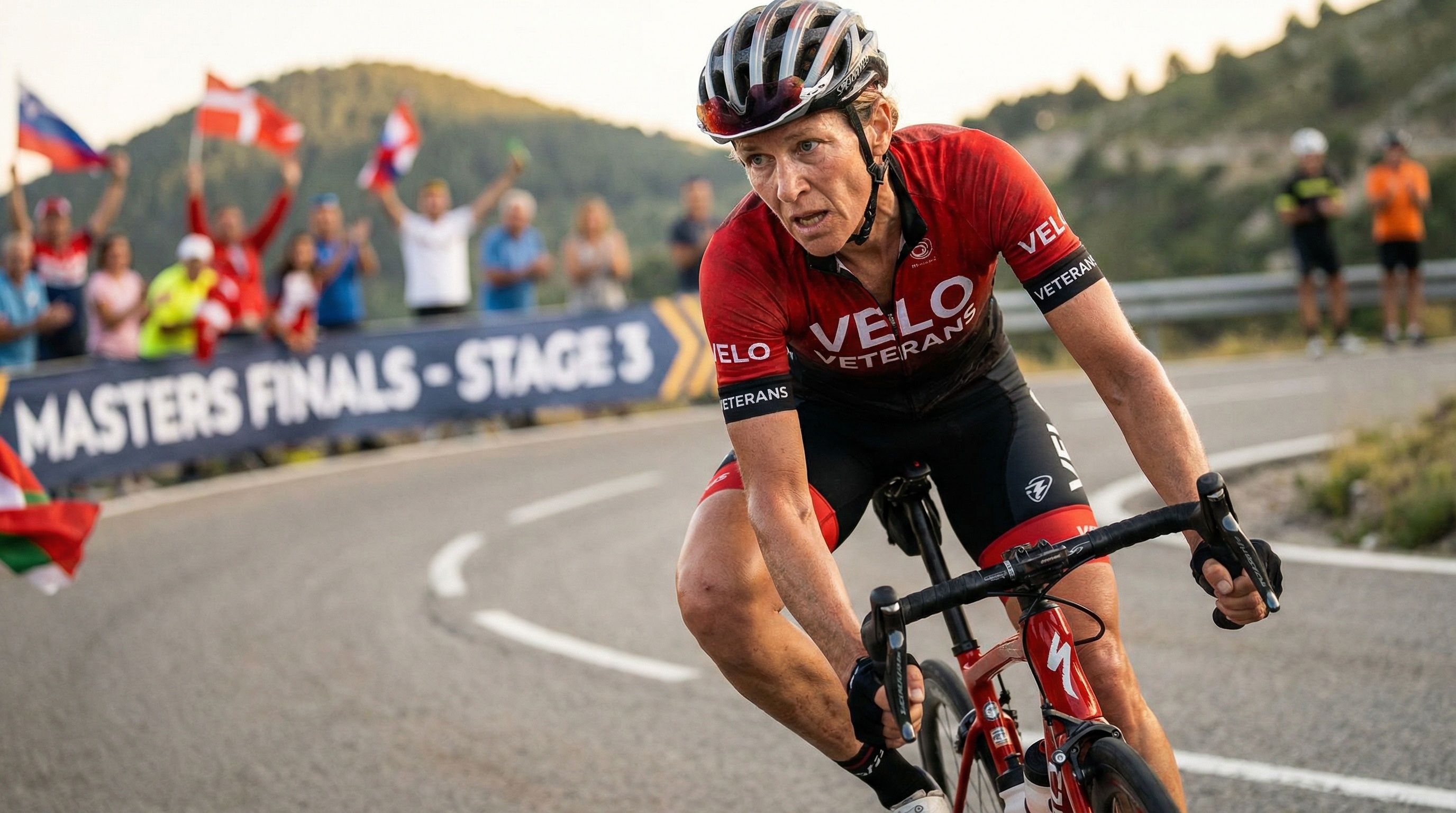 Masters athlete in their 40s-50s competing or training intensely