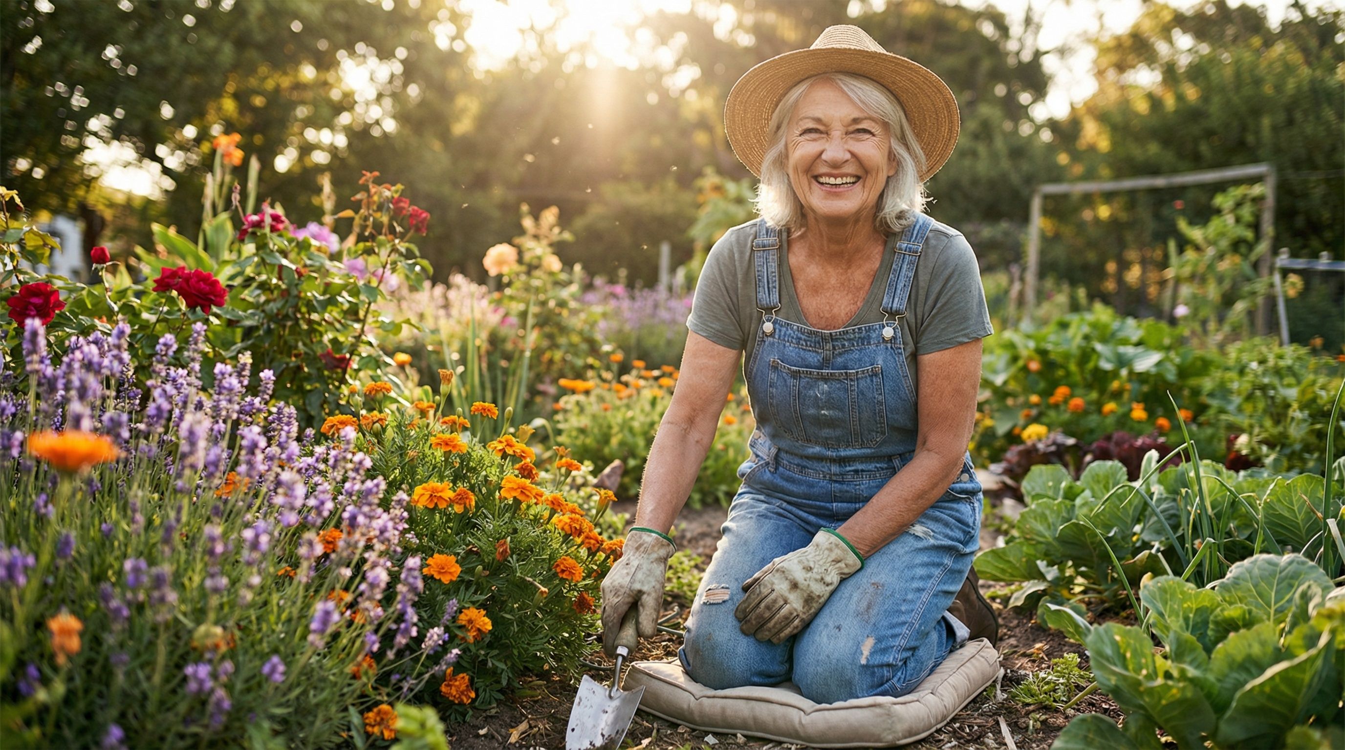 Person bending down to garden without back pain