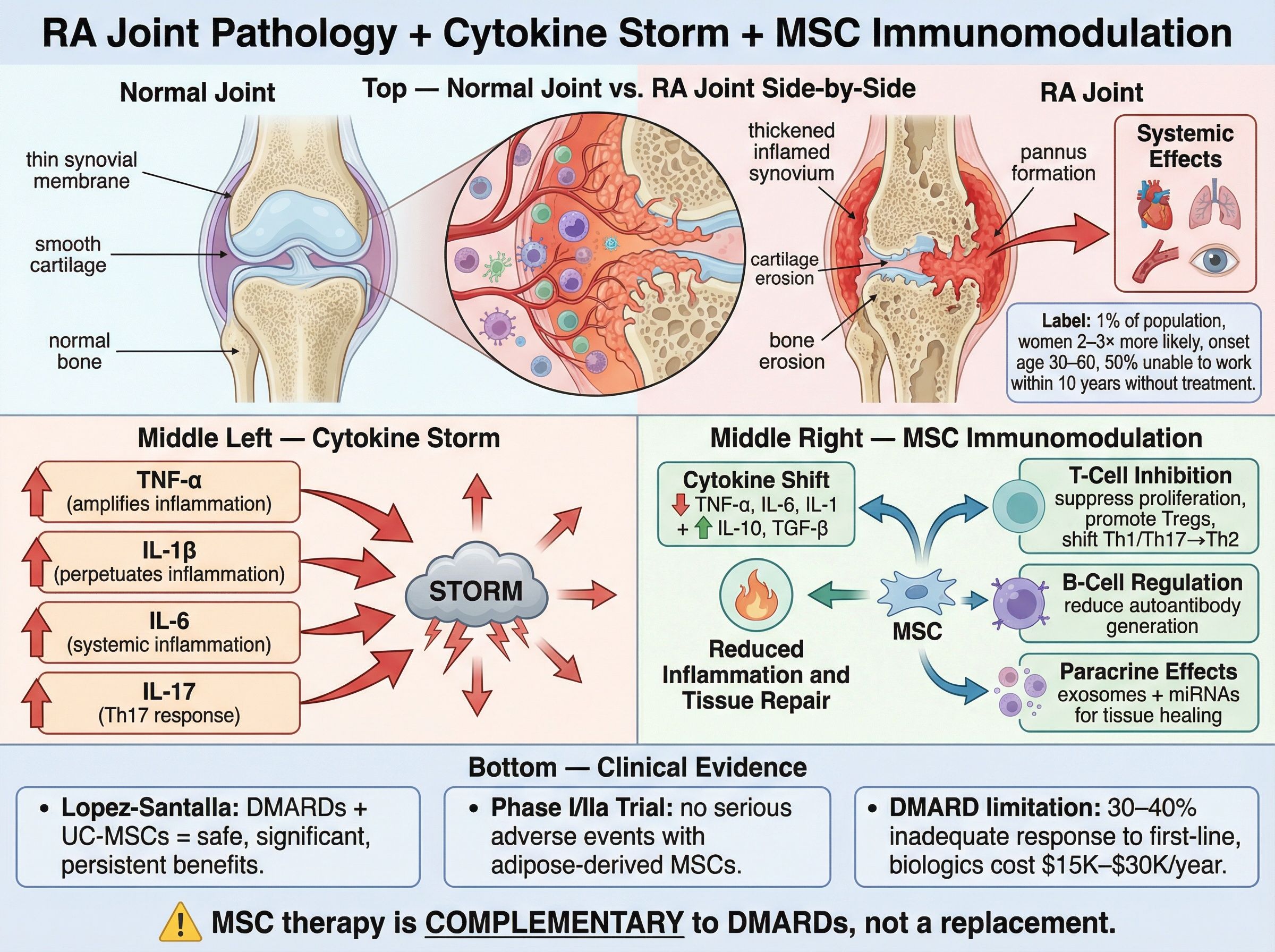 Cross-section of joint showing synovial inflammation in RA