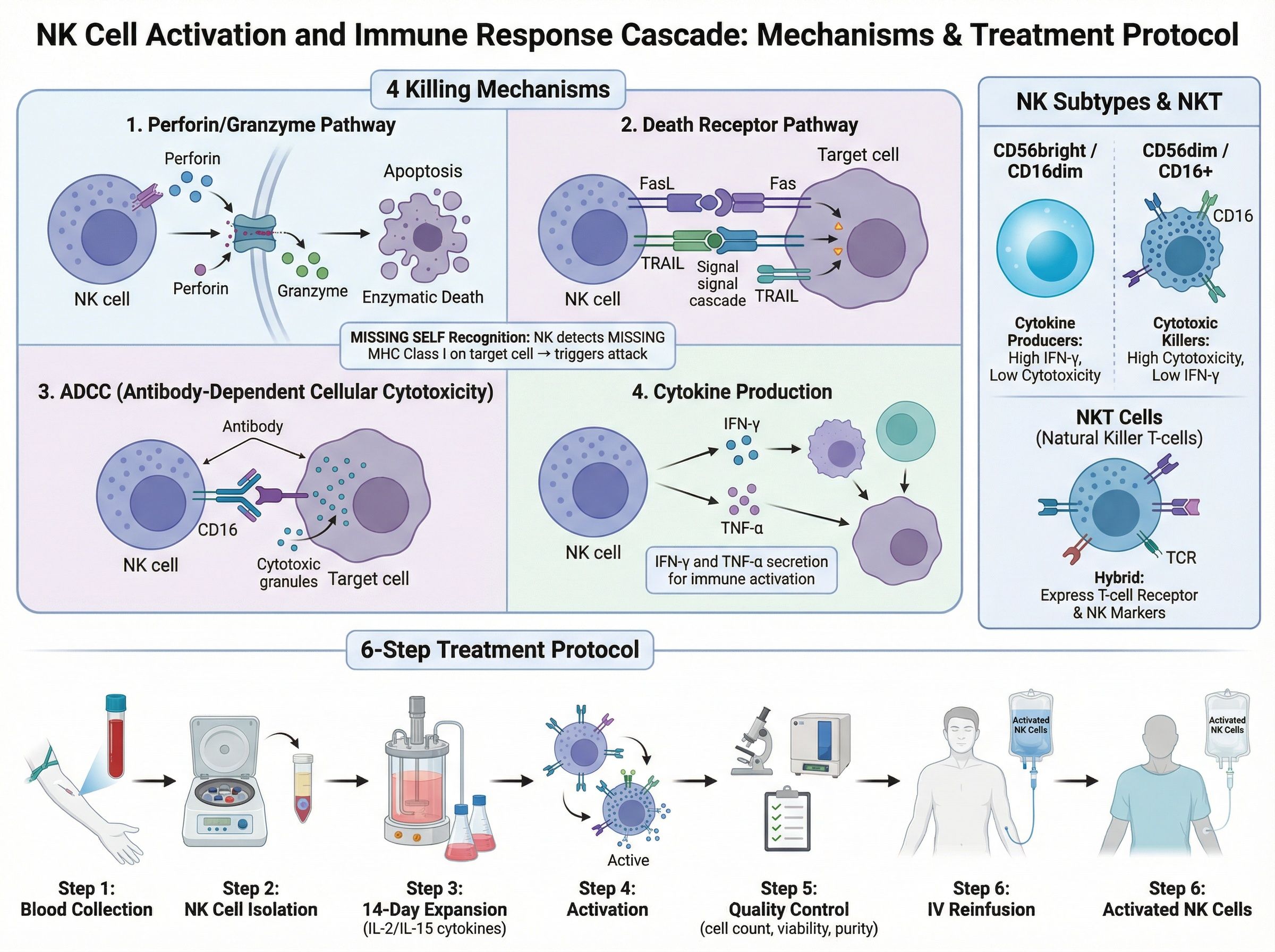 Diagram of NK cell activation and immune response cascade