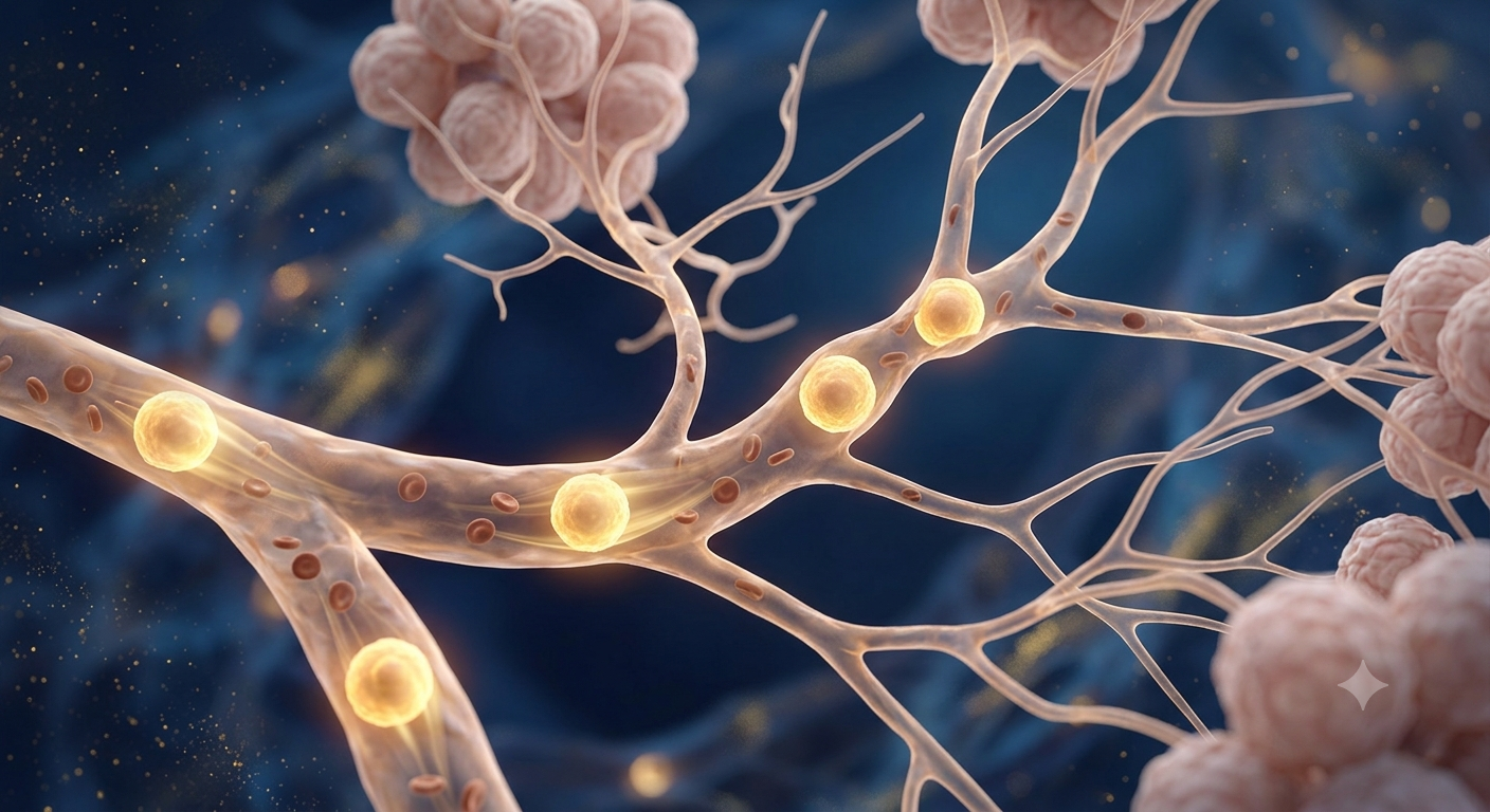 3D visualization of stem cells flowing through the narrow capillaries of the lungs on first pass