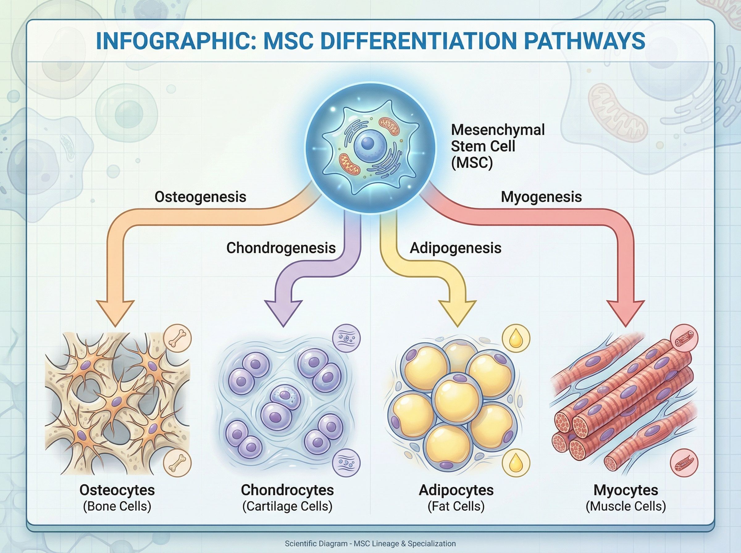 Diagram showing MSC differentiation into specialized cell types