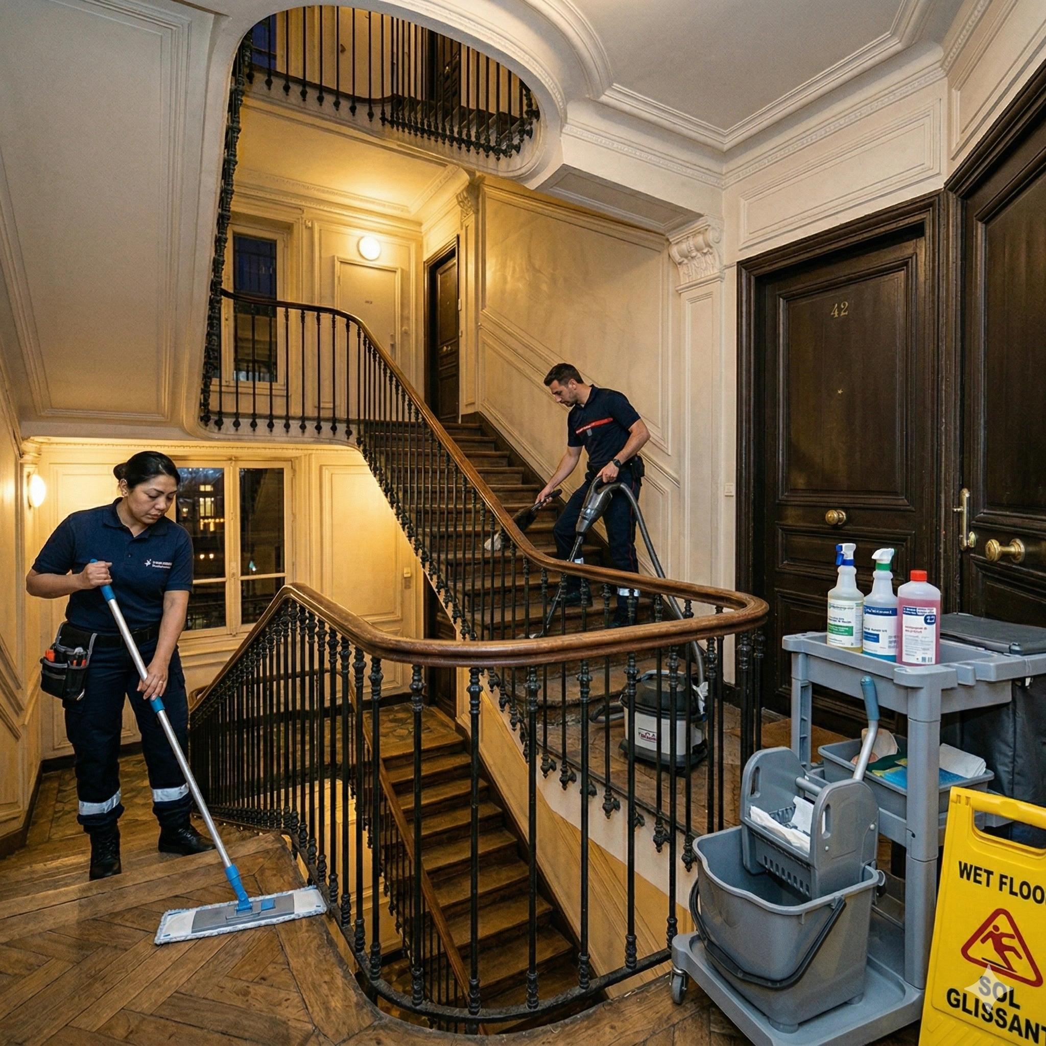 Équipe de nettoyage sur site