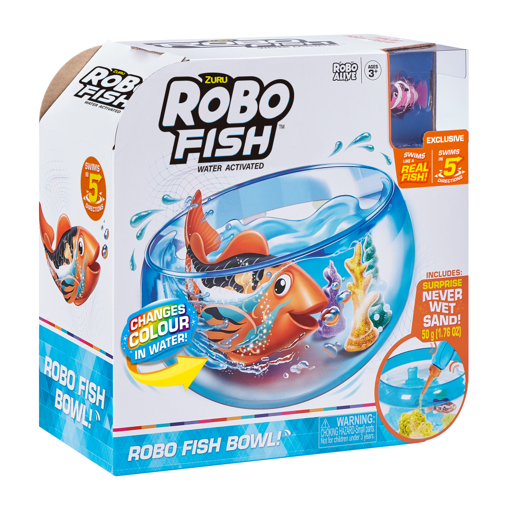 Robo Alive Robo Fish Robotic Swimming Turtle (Orange + Blue) by Zuru Water Activated, Comes with Batteries, (2 Pack), Size: Mini