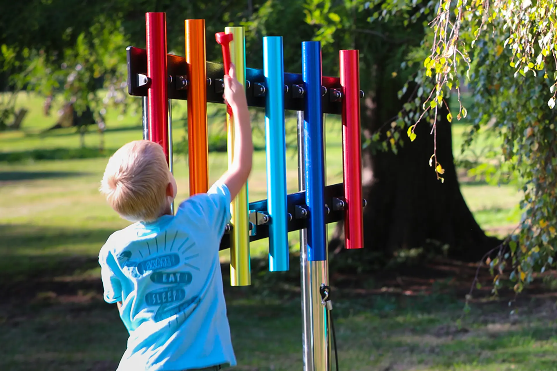 Outdoor musical instruments installed in a public park