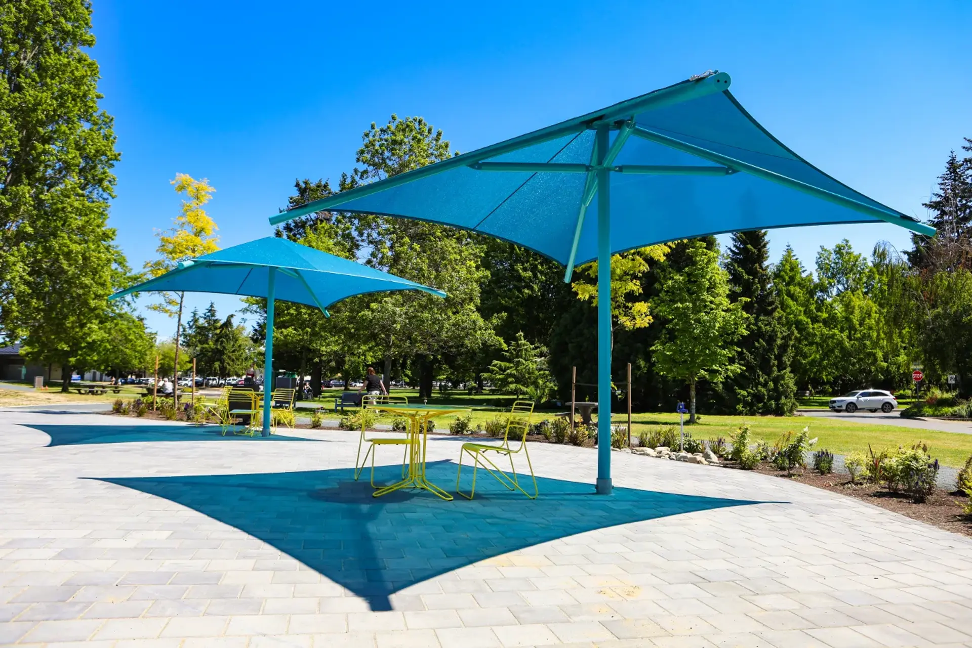 Shade sail and park shelter installed by Westplay