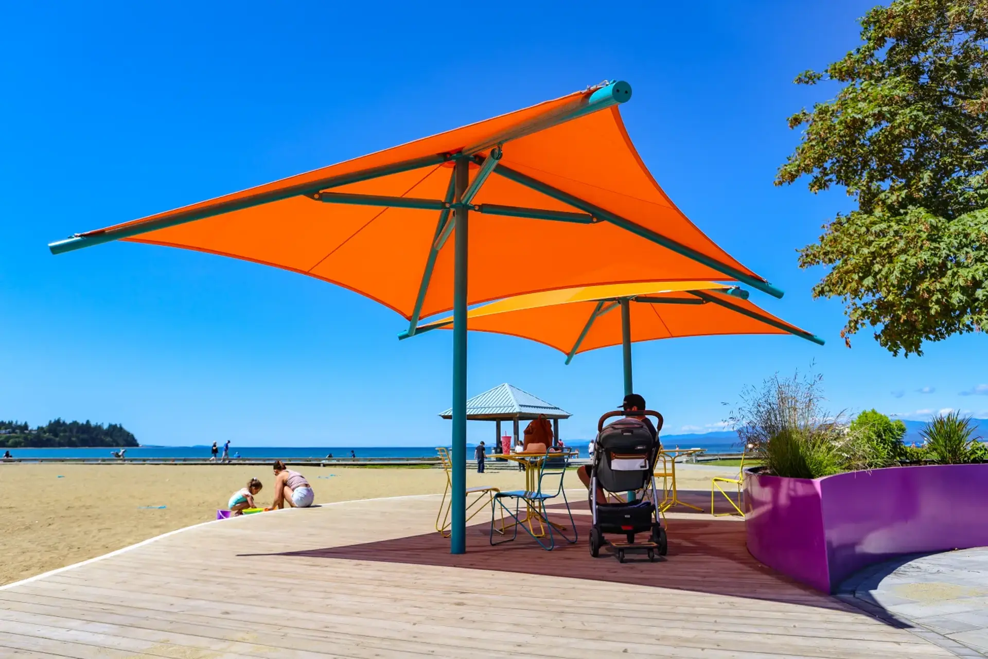 Shade sail and park shelter installed by Westplay