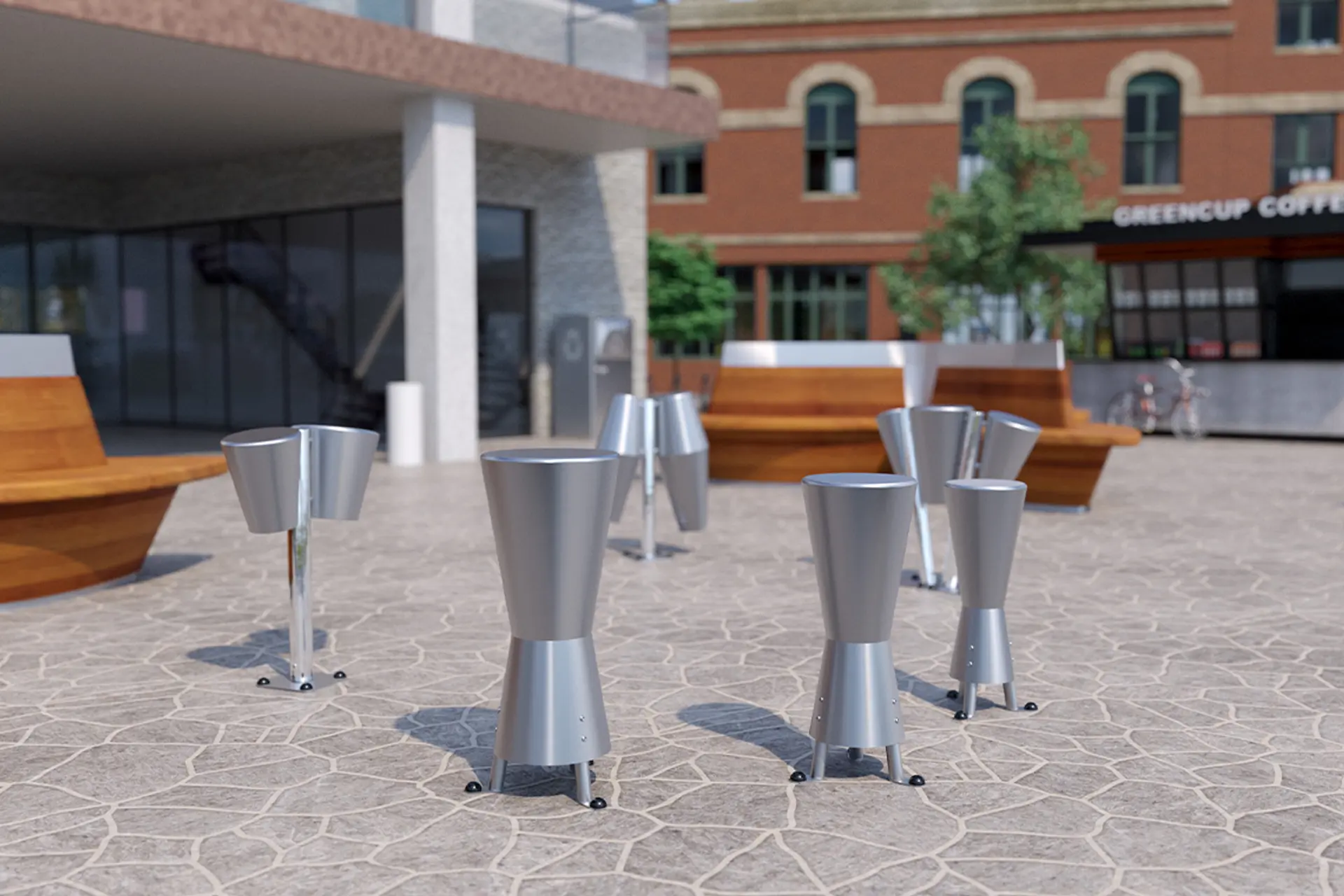 Outdoor musical instruments installed in a public park