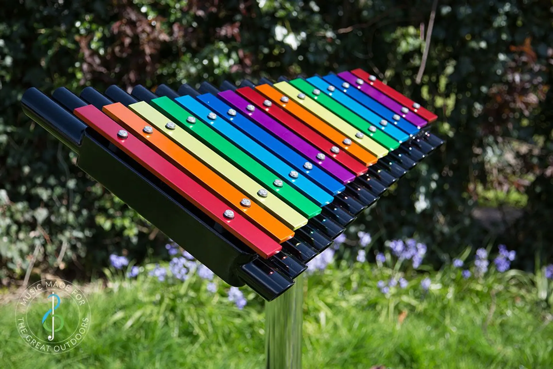 Outdoor musical instruments installed in a public park