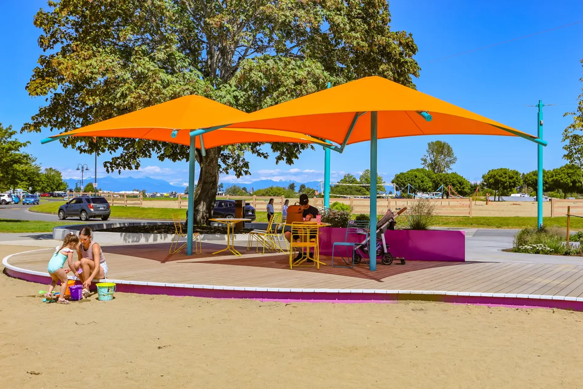 Shade sail and park shelter installed by Westplay