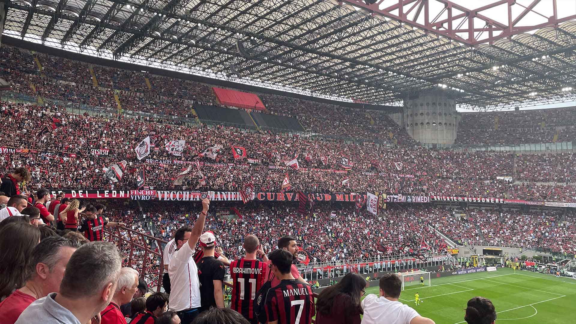 Fans at San Siro before their last home match of the 21/22 season where they won the Scudetto.