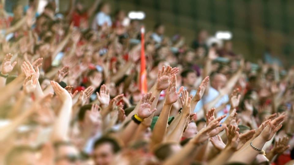 Football fans cheering for their team