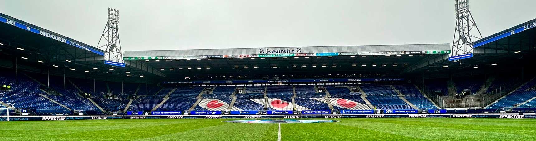 Empty Abe Lenstra Stadion seen from the touchline