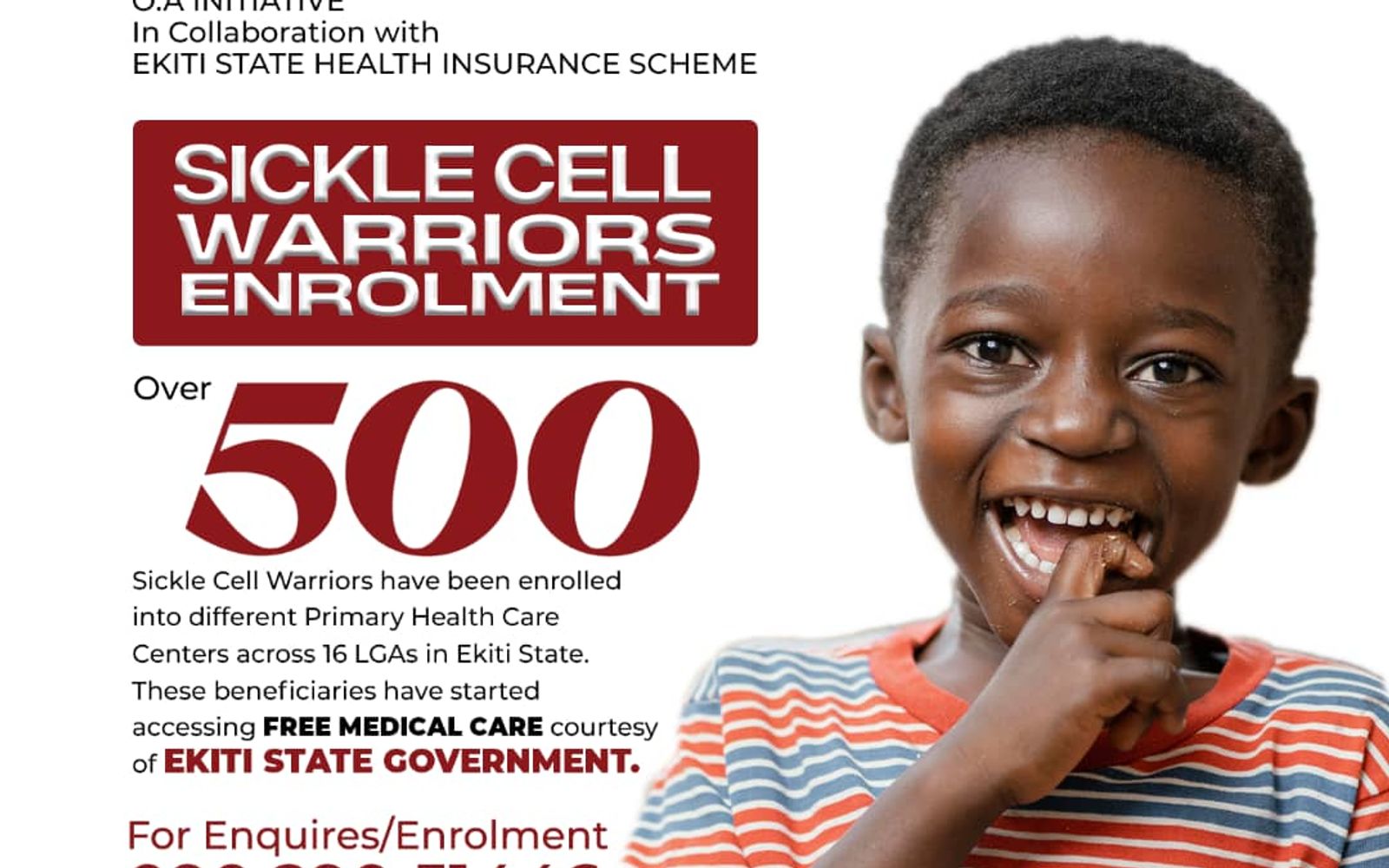 O.A Initiative Commences the 2nd Phase of Enrolment of Sickle Cell Warriors into Free Medical Care under Ekiti State Health Insurance Scheme (EKHIS)