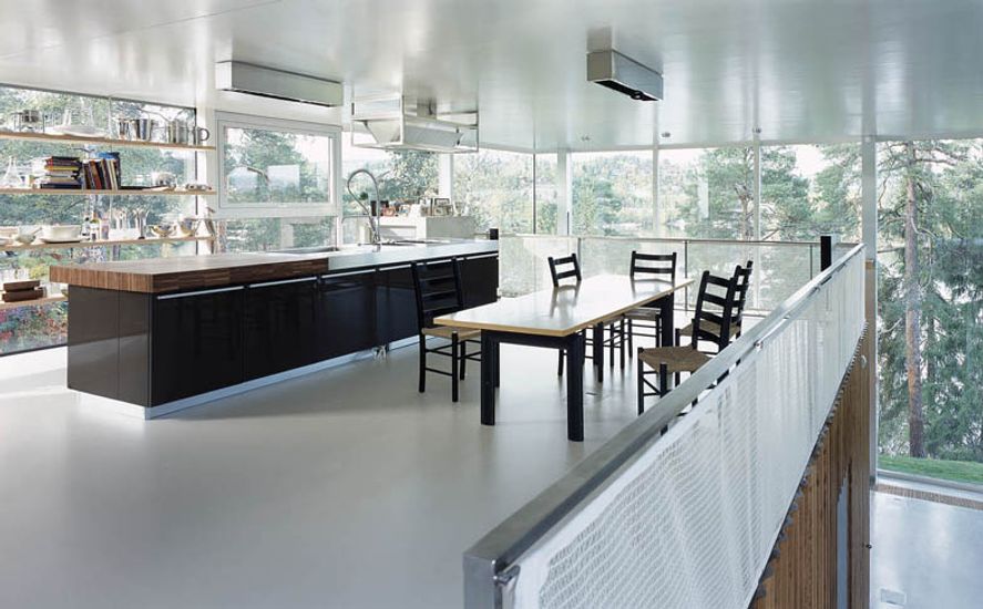 Interior shot from the first floor showcasing the kitchen area.