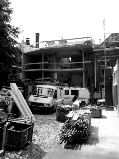 black and white photo from construction site