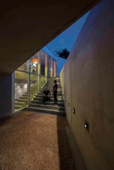 Staircase that leads up to the pool area.