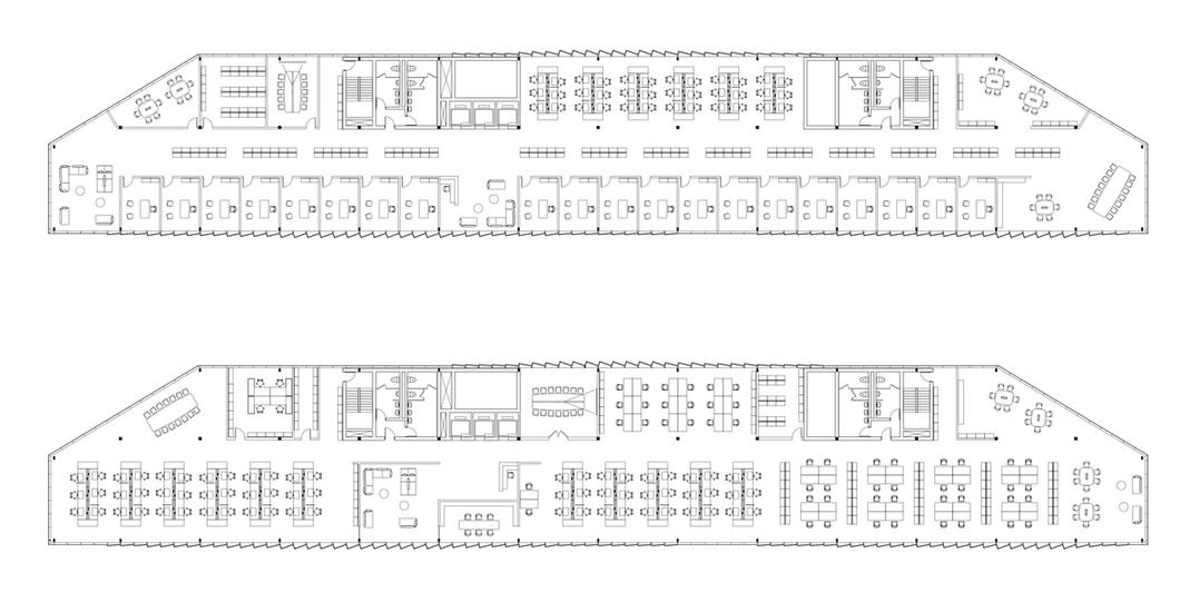 The exact proportion is guided by the most efficient gross-to-net ratio in which all offices are exposed to daylight and are capable of direct venting.