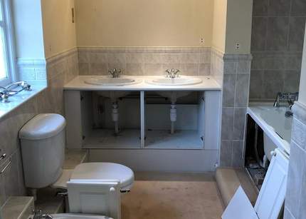 En-suite bathroom before work begun in Henley on Thames, Oxfordshire