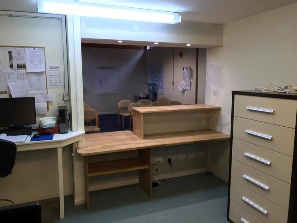 Completed reception desk renovation at Wargrave Surgery, Reading