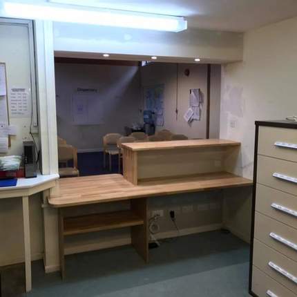 Completed reception desk renovation at Wargrave Surgery, Reading